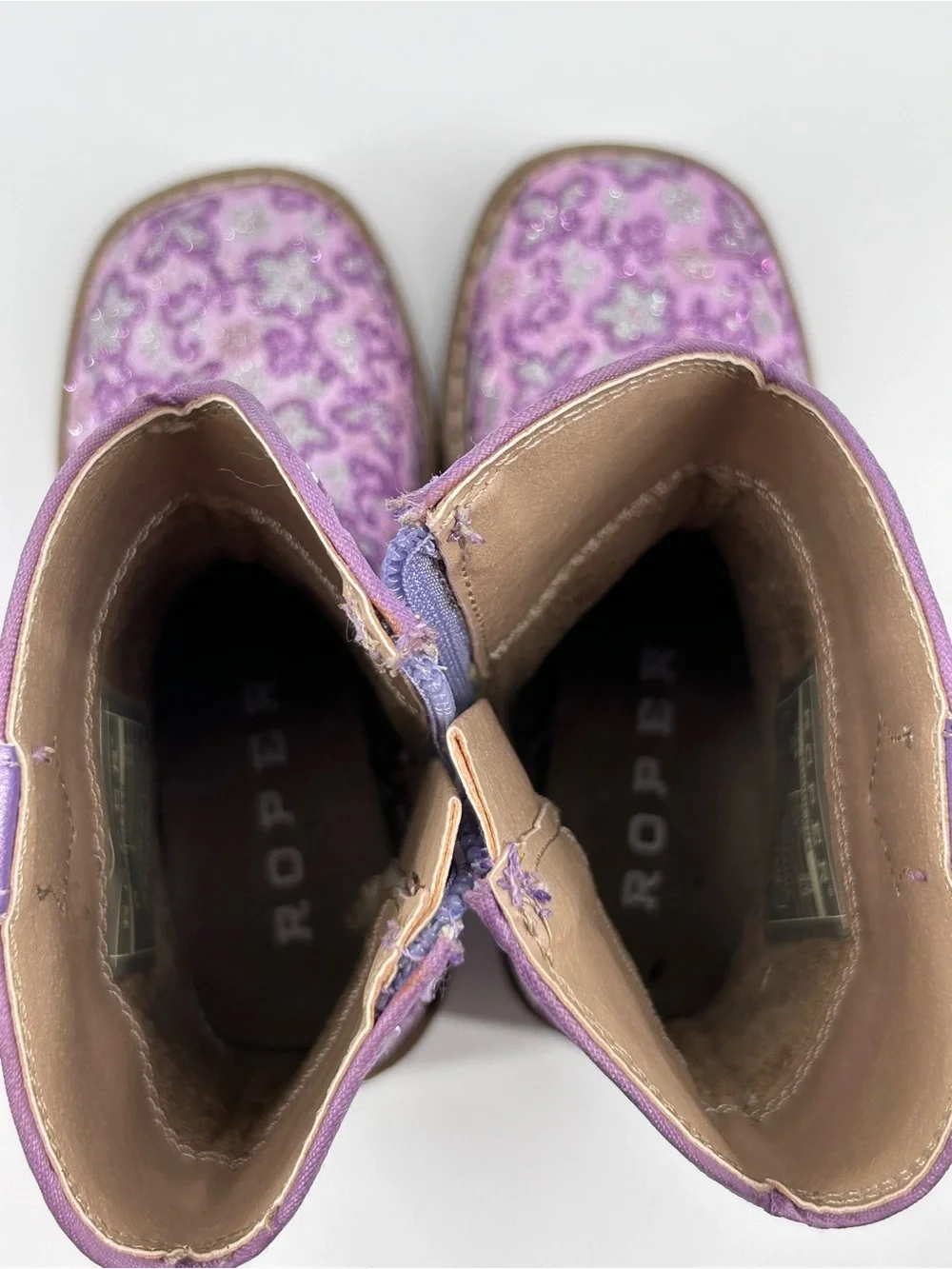 Roper Kids Lavender Floral Glitter Western Cowboy Boots - Toddler Size 6